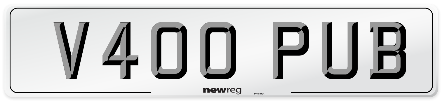 V400 PUB Number Plate from New Reg
